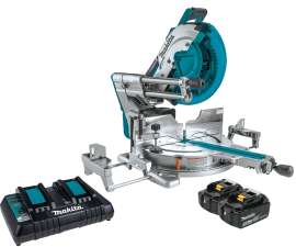 Makita LXT XSL07PT Miter Saw with Laser Kit, Battery, 12 in Dia Blade, 4400 rpm Speed, 0 to 60 deg Max Miter Angle