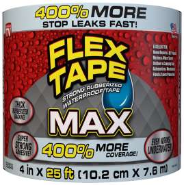 FLEX TAPE TFSMAXCLR04 Waterproof Tape, 25 ft L, 4 in W, Rubber Backing, Clear