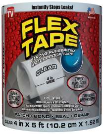 FLEX TAPE TFSCLRC0405 Waterproof Tape, 5 ft L, 4 in W, Rubber Backing, Clear