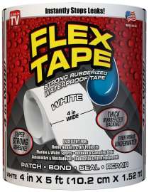 FLEX TAPE TFSWHTC0405 Waterproof Tape, 5 ft L, 4 in W, Rubber Backing, White