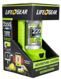 LIFE+GEAR 41-3992 Lantern and Power Bank, Lithium-Ion, Rechargeable Battery, Clear Light
