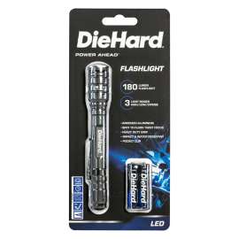 DieHard 41-6648 Flashlight, AAA Battery, Alkaline Battery, 180 Lumens, Flood Beam, 70 m Beam Distance, Silver