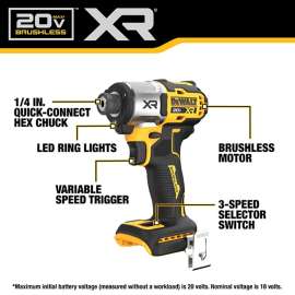 DeWALT XR Series DCF845P1 Impact Driver Kit, Battery Included, 20 V, 5 Ah, 1/4 in Drive, 4200 ipm, 3400 rpm Speed