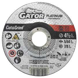 Gator 9752 Cut-Off Wheel, 4-1/2 in Dia, 5/64 in Thick, 7/8 in Arbor, Aluminum Oxide Abrasive