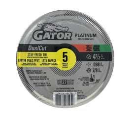 Gator 97545 Cut-Off Wheel, 4-1/2 in Dia, 0.098 in Thick, 7/8 in Arbor, Aluminum Oxide Abrasive