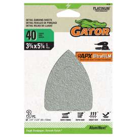 Gator 5170 Sanding Sheet, 3-3/4 in W, 5-1/4 in L, 40 Grit, Coarse, Aluminum Oxide Abrasive, Film Backing