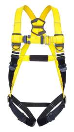 GUARDIAN FALL PROTECTION 1 Series 37001 Full Body Harness, M/L, 130 to 420 lb, Polyester Webbing, Black/Yellow