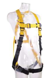 GUARDIAN FALL PROTECTION 1 Series 37006 Full Body Harness, XL/2XL, 130 to 420 lb, Polyester Webbing, Black/Yellow