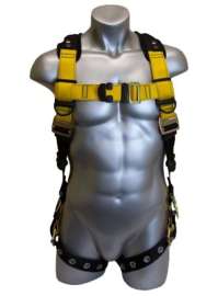 GUARDIAN FALL PROTECTION 3 Series 37113 Full Body Harness, M/L, 130 to 420 lb, Polyester Webbing, Black/Yellow