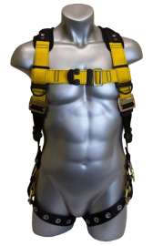 GUARDIAN FALL PROTECTION 3 Series 37114 Full Body Harness, XL/2XL, 130 to 420 lb, Polyester Webbing, Black/Yellow