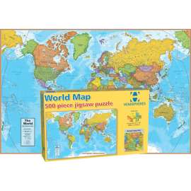 Hemispheres World Map Jigsaw Puzzle, 500 Pieces